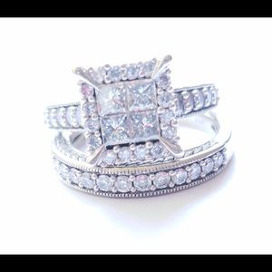 Bridal setSIZE 7 1.5k 14K white gold Princess cut